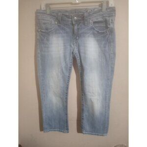 Miss Me Womens Blue Jeans Size 30 Signature Cuffed Capri Embellished Low Rise